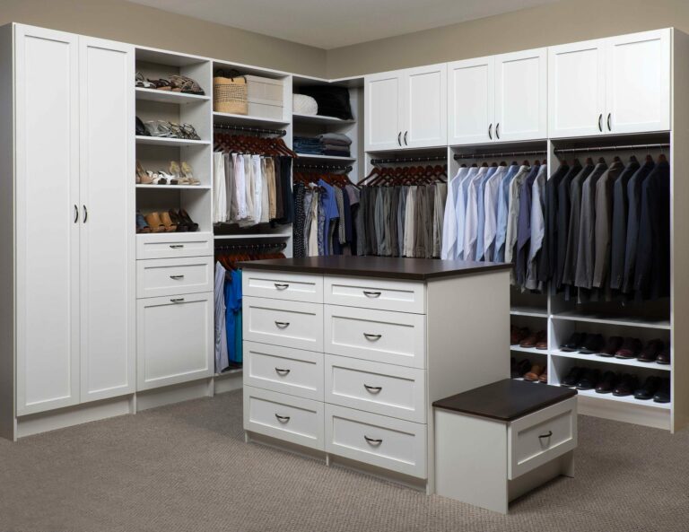 White-Shaker-Walk-In-Closet-with-Coco-Counter-Island-Wide-Angle-Mar-2014-scaled